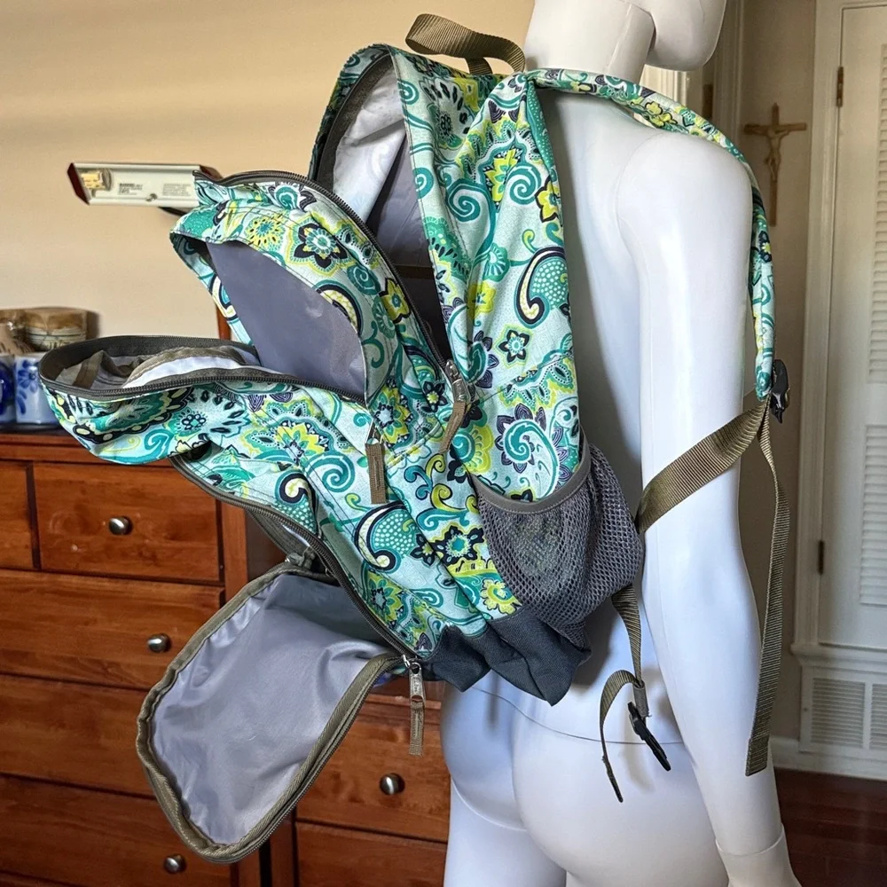 LL Bean Deluxe Book Bag Pack Backpack Travel School Green Teal Nylon Like New